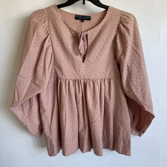 Tancredi & Morgen Womens Blush Pink Swiss Dot Ruffle Peasant Blouse Large - Picture 1 of 6